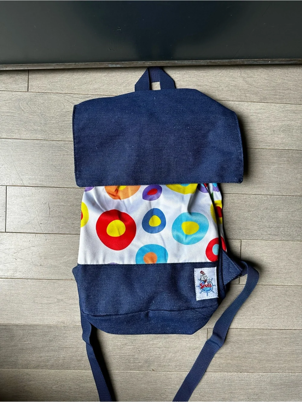 Dr Suess At Sea Children Denim Colorful Top Flap Bean Bag Backpack